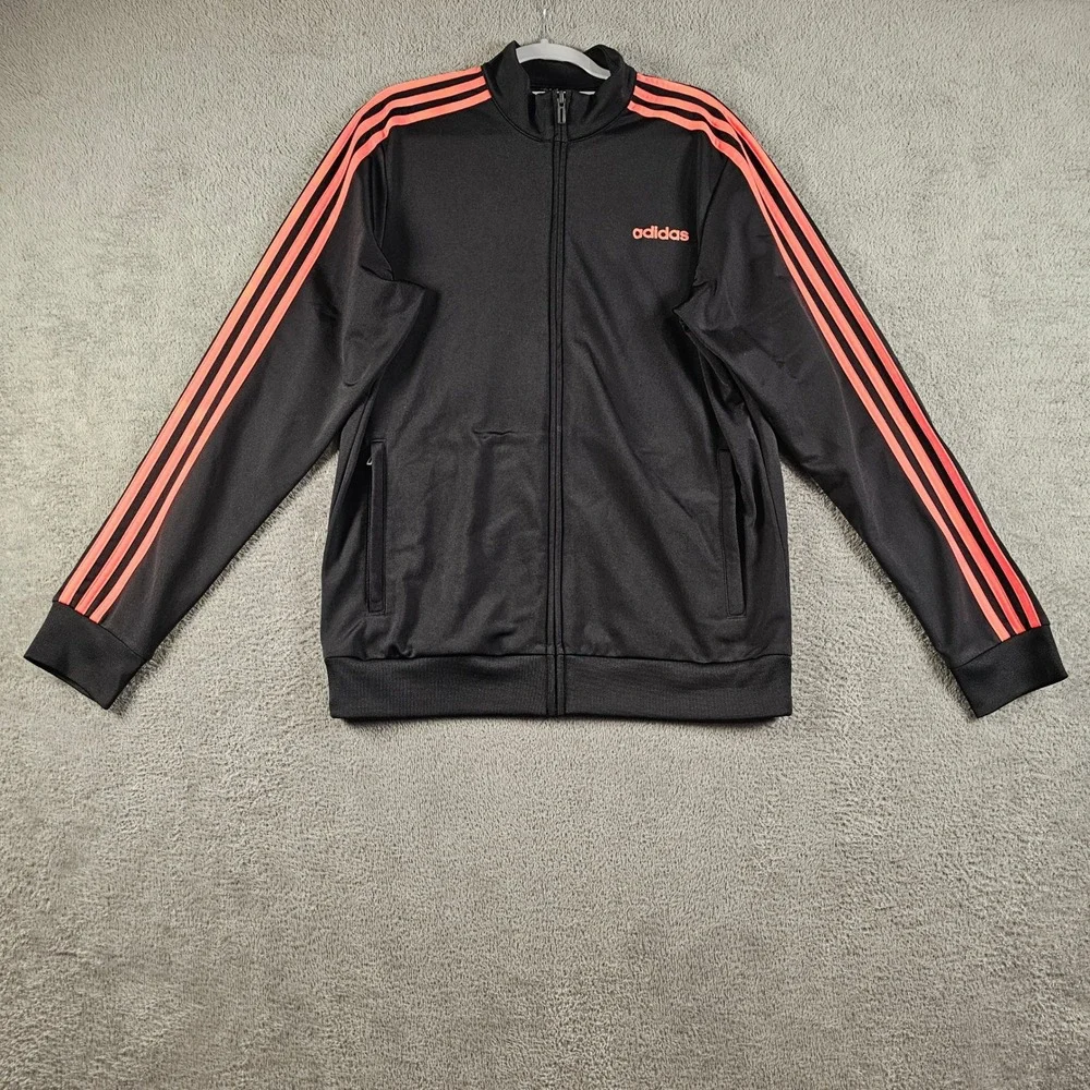 Adidas Mens Track Jacket Black Orange 3 Stripe Full Zip Size Medium M